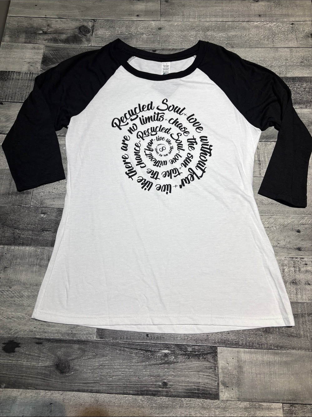3/4 Sleeve-Black & White Raglan Graphic Baseball Tee